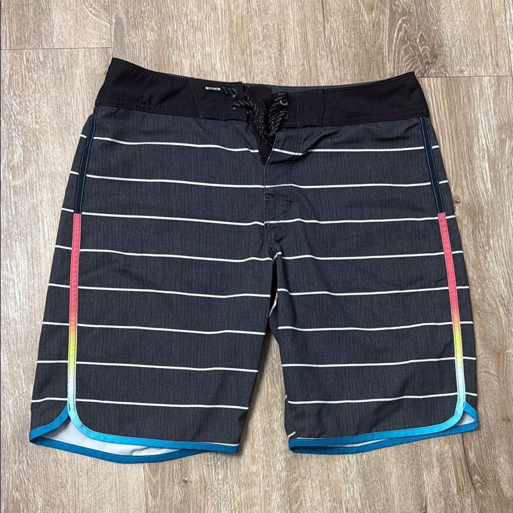 Billabong Black and Multicolor Striped Board Shorts